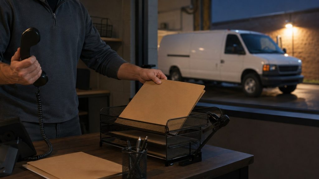 Dispatcher routing an after-hours service inquiry into the next shift’s work queue.