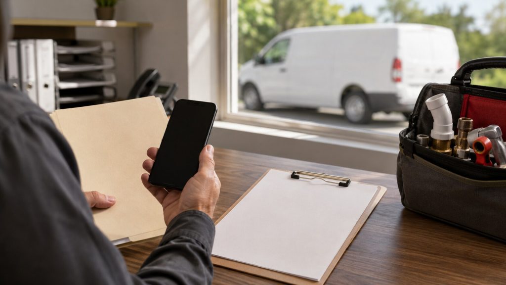 Contractor matching local-search inquiries with service appointments in an office.