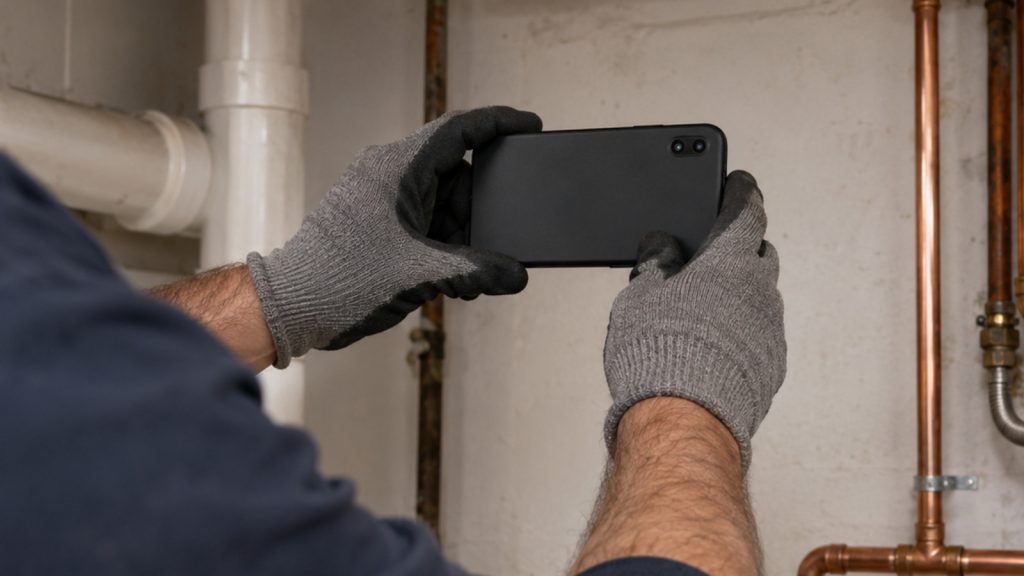Contractor photographing real plumbing work for Local Services Ads